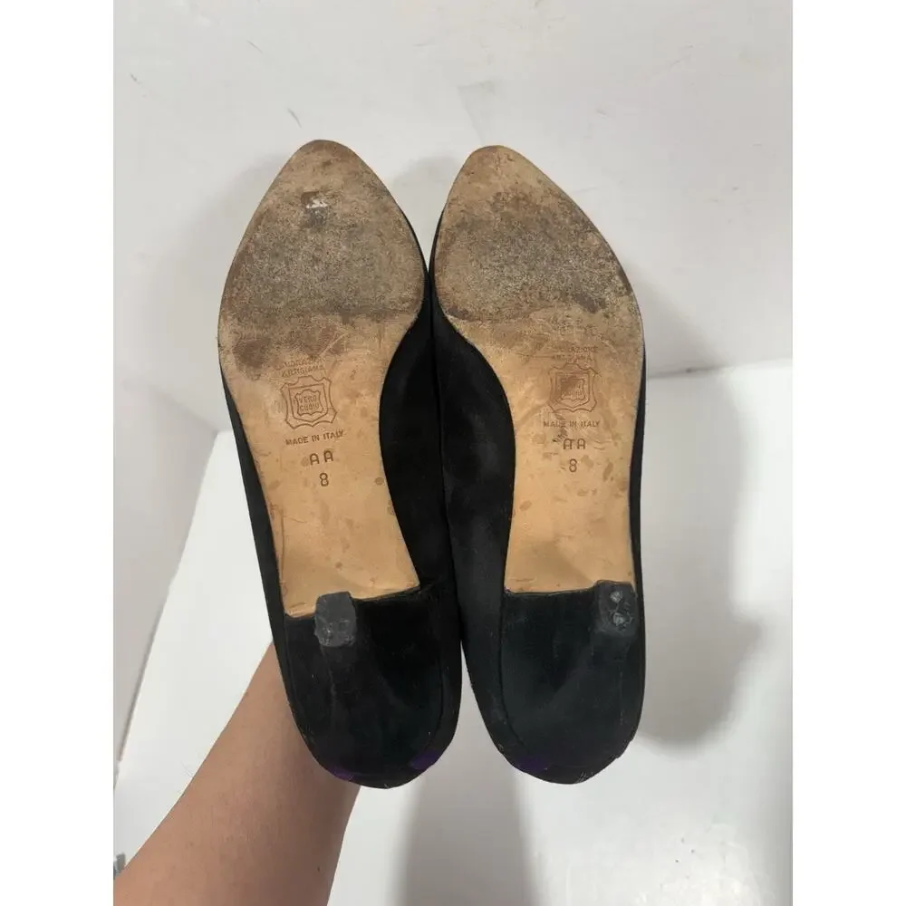 Vintage Saks Fifth Avenue Attilio‎ Curione Italy Black Purple Suede 8 Shoes Heel